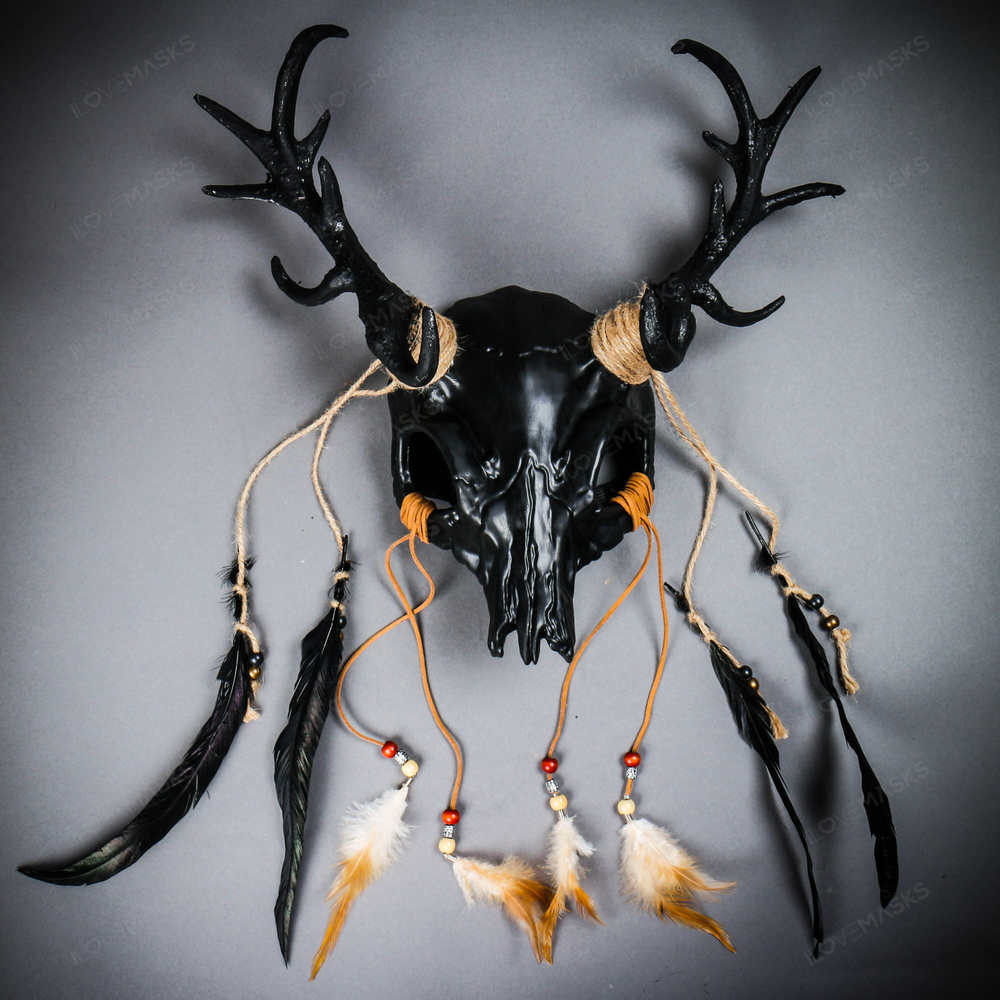 Antelope Devil Deer Horn Skull Ghost Masquerade Mask - Black